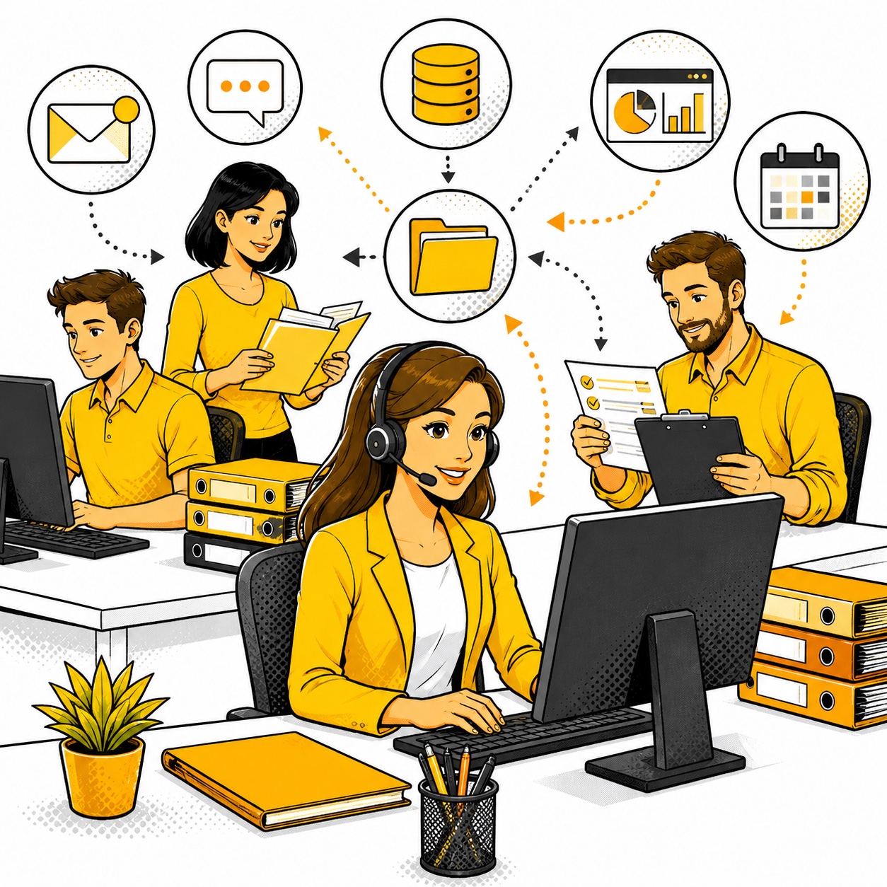 persone che gestiscono i dati del cliente in modo accurato e professionale
