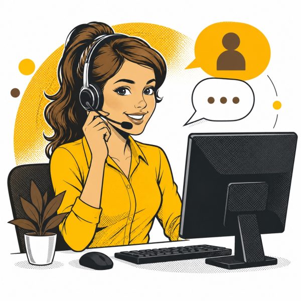 una ragazza parla in cuffia con una cliente