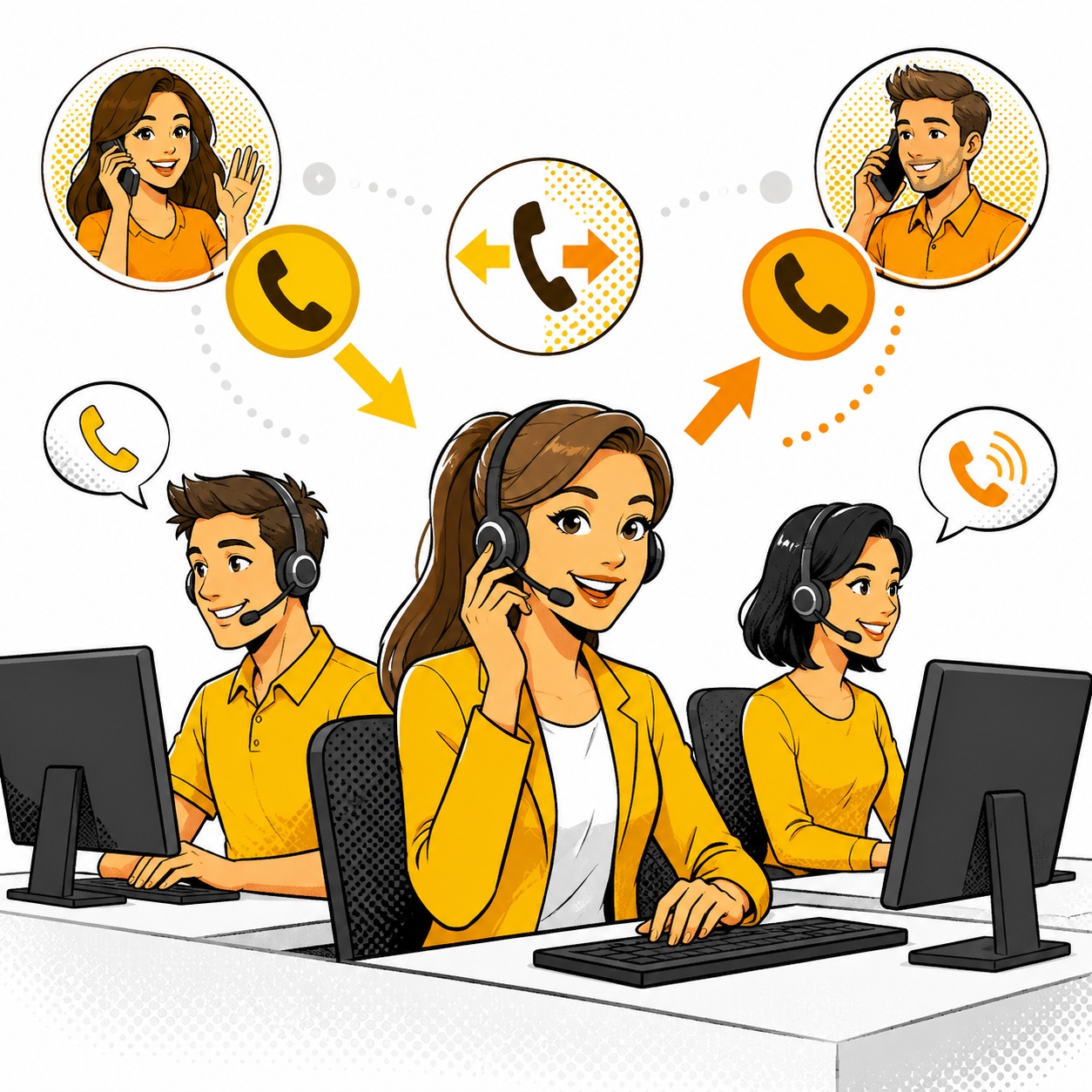 persone che aiutano i clienti al telefono